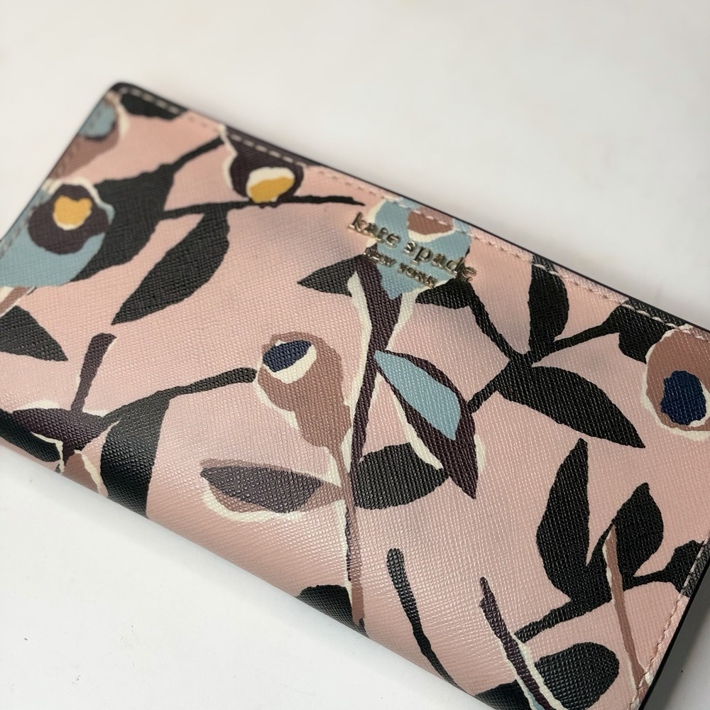 Kate Spade Cameron Paper Rose Pink Multi Large Continental Zip Wallet EUC